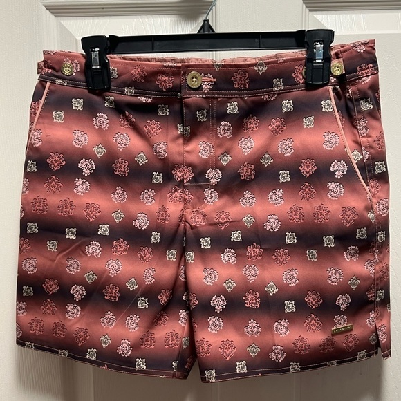 Parke &‎ Ronen | Burgundy Marquetry Print 6" Catalonia Stretch Sz 31 - Picture 1 of 8